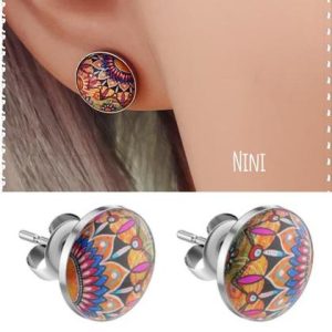 Mandala Ohrstecker mit Glaskuppel