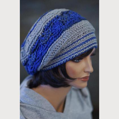 Haube - Lea - hellgrau mit blau