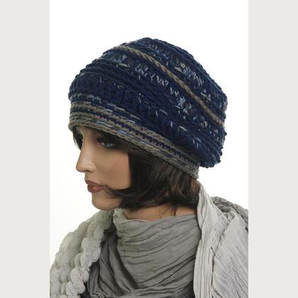 Haube - "Julia" - blau und taupe