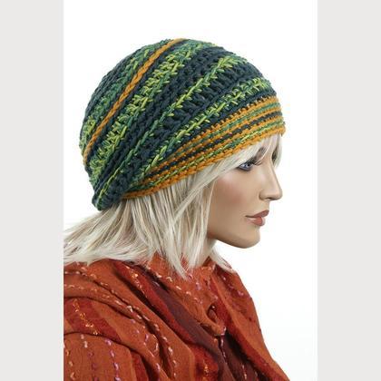 Haube - "Julia" - dunkelgrün, hellgrün, orange