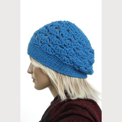 Haube - "Eva" - Babyalpakawolle in blau