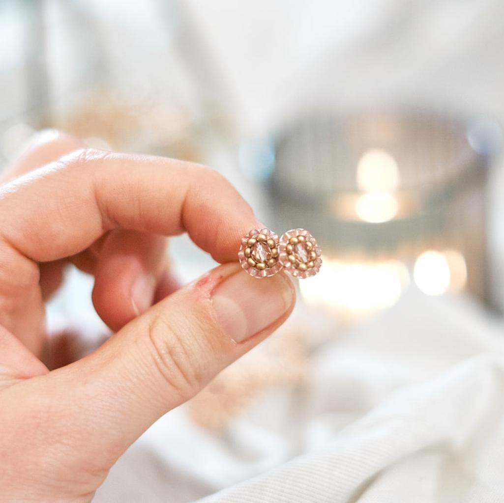 Perlenohrringe Modell Ines in Rosé und Gold