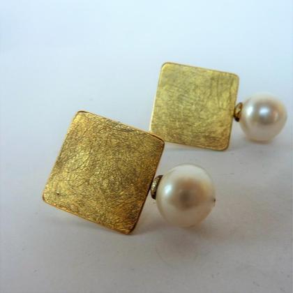 Ohrstecker   "Quadrat"  mit Perle