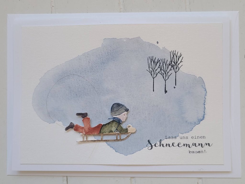 Weihnachtskarte "Junge Schlitten"