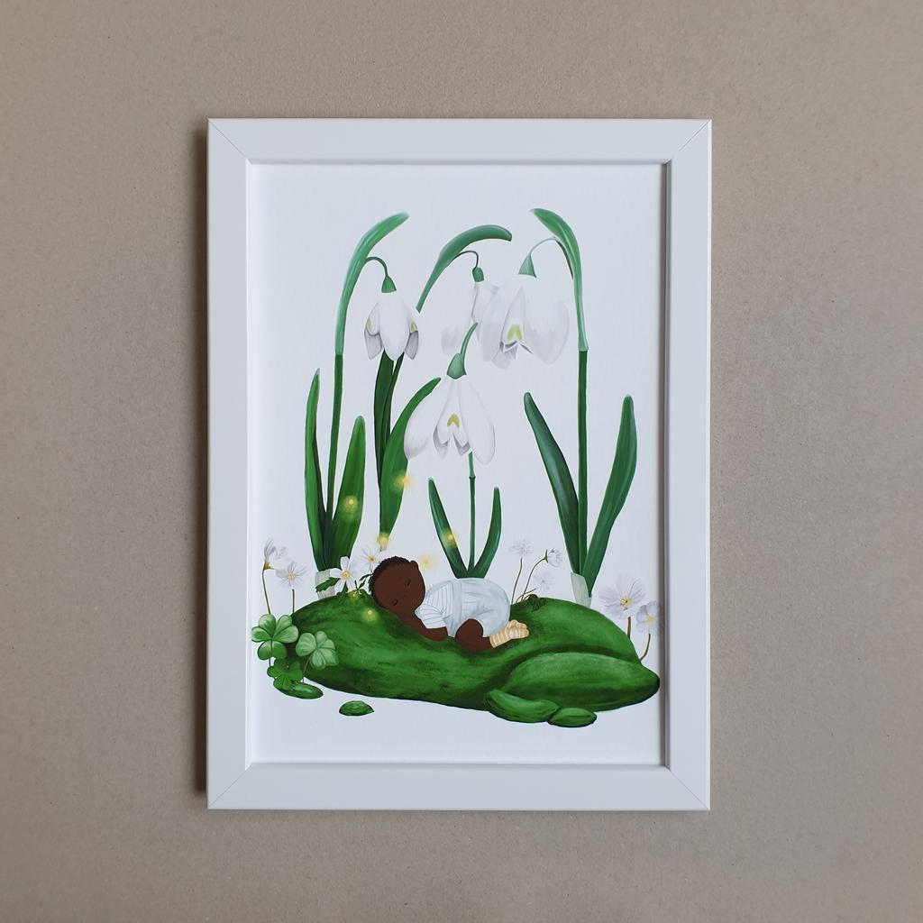 "Schlafendes Baby im Frühling", personalisierbares Geburtsposter, Motiv 2