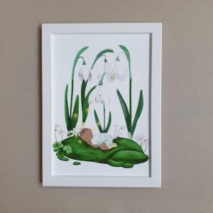 "Schlafendes Baby im Frühling", personalisierbares Geburtsposter, Motiv 3