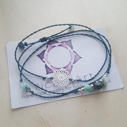 Wickelarmband Amazonit Mandala silber