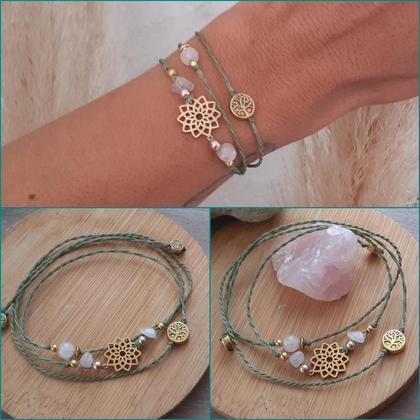 WICKELARMBAND Rosenquarz Mandala - Lebensbaum gold - Image 2