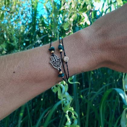 Wickelarmband Malachit Hamsa Hand
