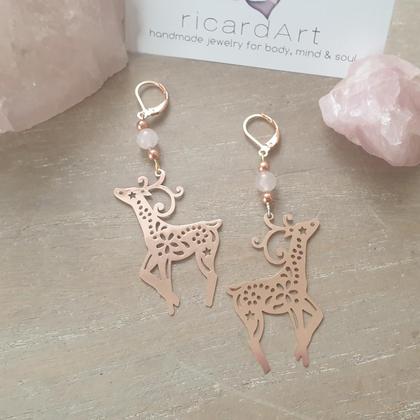 Christmas Ohrringe *Rentier/Rosenquarz*
