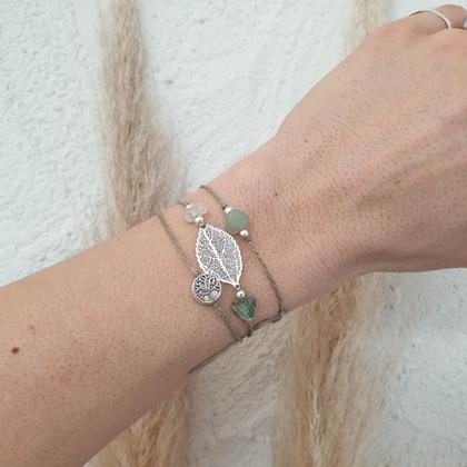 Wickelarmband Aventurin - Blatt silber