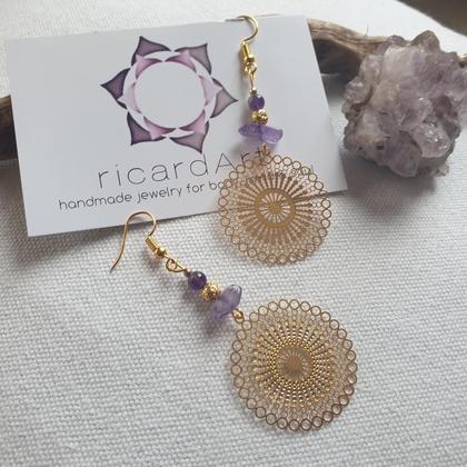 Amethyst Ohrringe *MANDALA gold* mit 18k Ohrhaken