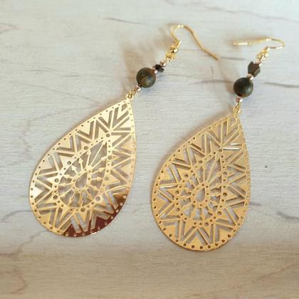 18k vergoldete Tigerauge - Ohrringe 'Aztek' - Image 2