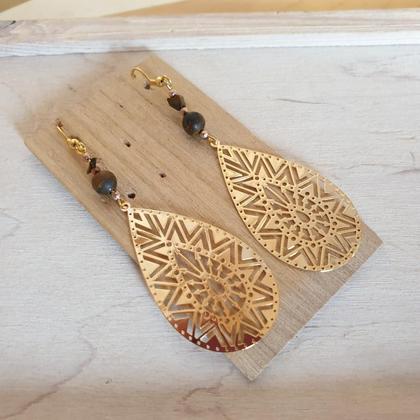 18k vergoldete Tigerauge - Ohrringe 'Aztek' - Image 3