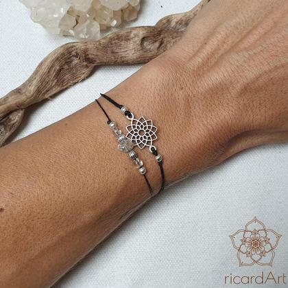 Dopppelarmband Bergkristall - Mandala silber