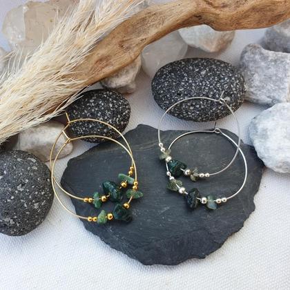 Moosachat Creolen *Edelstahl (vergoldet)