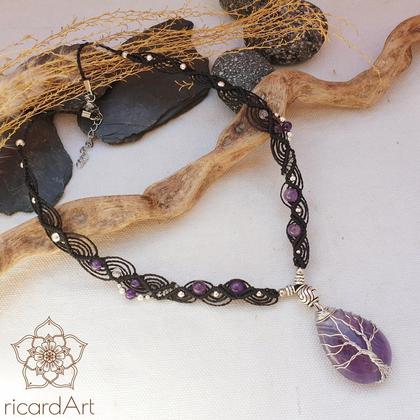 Amethyst- Lebensbaum Kette *schwarz