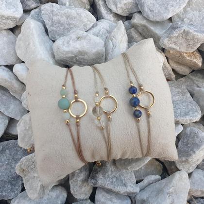 Edelstein Doppelarmband *CIRCLE 18k verg./Amazonit/Bergkristall/Lapislazuli - Image 2