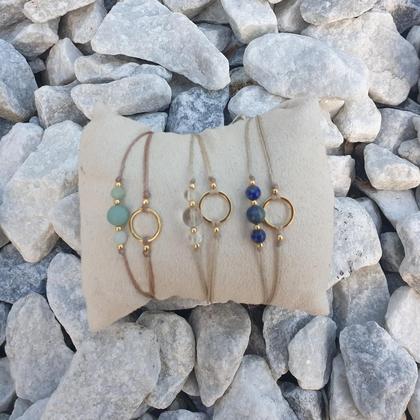 Edelstein Doppelarmband *CIRCLE 18k verg./Amazonit/Bergkristall/Lapislazuli