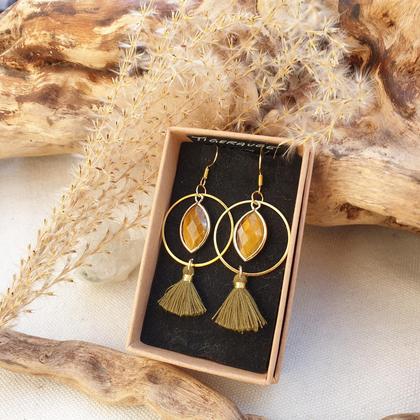 Tigerauge-Tassel Ohrringe *oliv/gold - Image 3