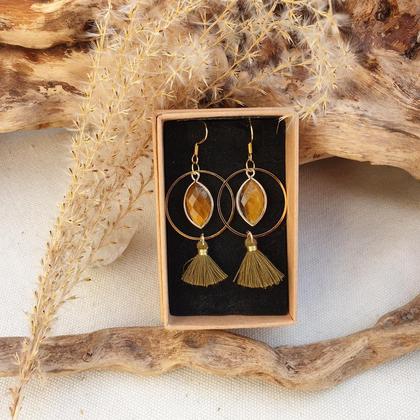 Tigerauge-Tassel Ohrringe *oliv/gold - Image 2