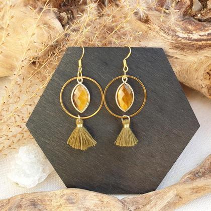 Tigerauge-Tassel Ohrringe *oliv/gold - Image 4