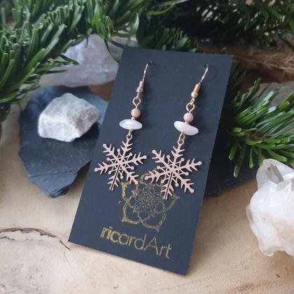 Christmas Ohrringe *SNOWFLAKE* mit Rosenquarz & Rhodochrosit - Image 2