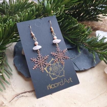 Christmas Ohrringe *SNOWFLAKE* mit Rosenquarz & Rhodochrosit