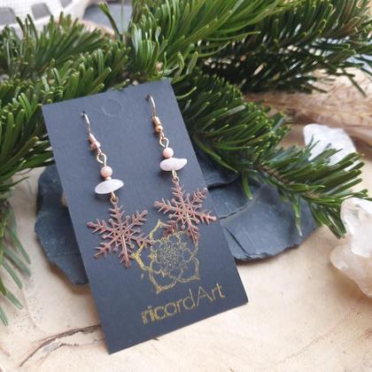 Christmas Ohrringe *SNOWFLAKE* mit Rosenquarz & Rhodochrosit - Image 3