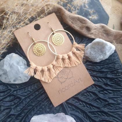 Makramee Ohrringe *MANDALA Circle* gold/kamelbraun