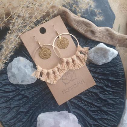 Makramee Ohrringe *MANDALA Circle* gold/kamelbraun - Image 2