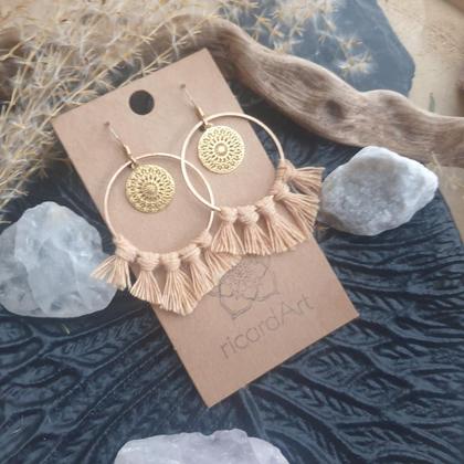Makramee Ohrringe *MANDALA Circle* gold/kamelbraun - Image 3