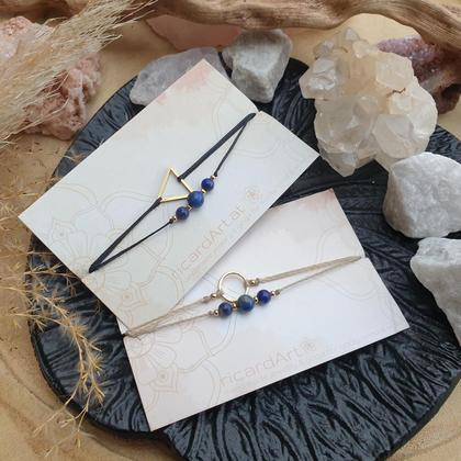 Lapislazuli Doppelarmband *TRIANGLE & CIRCLE* 18k Edelstahl vergoldet - Image 4