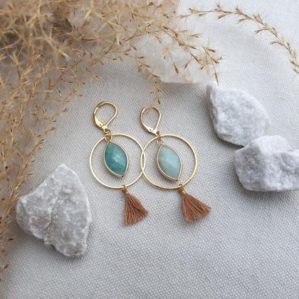 Amazonit-Tassel Ohrringe *CIRCLE light brown/gold