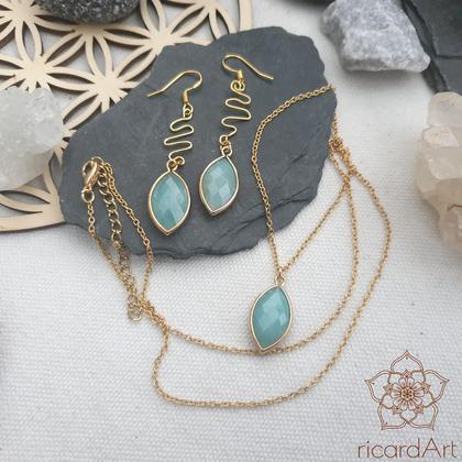 AMAZONIT Ohrringe/Halskette *facettiert/vergoldet