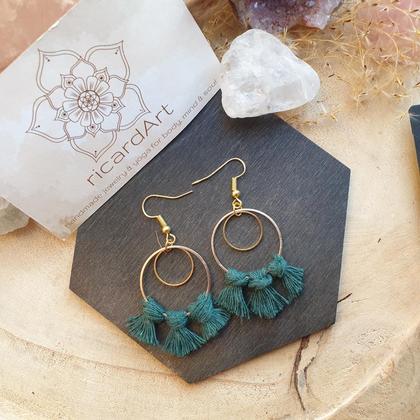 Makramee Ohrringe *CIRCLES gold/dunkelgrün - Image 4