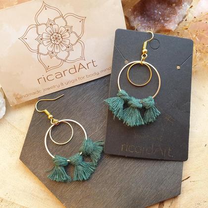 Makramee Ohrringe *CIRCLES gold/dunkelgrün - Image 2