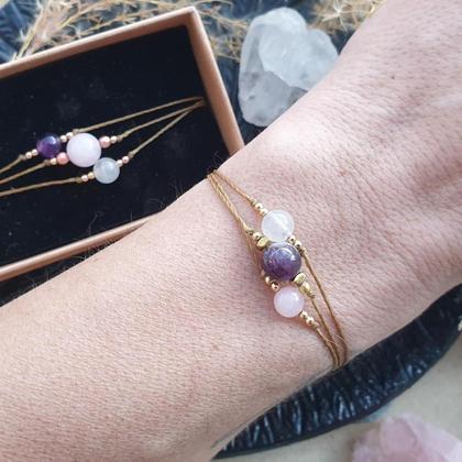 Amethyst Bergkristall Rosenquarz Armband *GOLDEN TRIANGLE* - Image 2