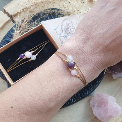 Amethyst Bergkristall Rosenquarz Armband *GOLDEN TRIANGLE* - Image 4