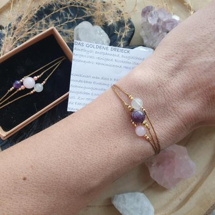 Amethyst Bergkristall Rosenquarz Armband *GOLDEN TRIANGLE* - Image 3