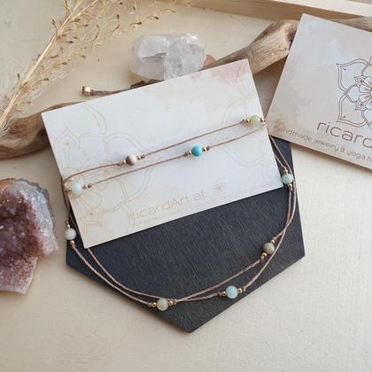 Amazonit - Türkis Fußkettchen *gold/sandfarben