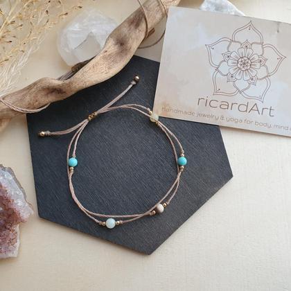 Amazonit - Türkis Doppelarmband *18k vergoldet/sandfarben