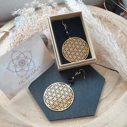 Turmalin Lava Ohrringe *LEBENSBLUME* Edelstahl vergoldet