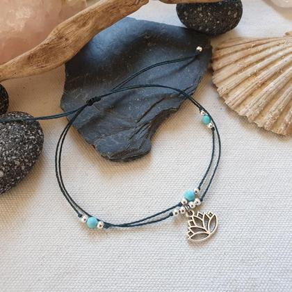 Türkis Fußband *LOTUS* silber