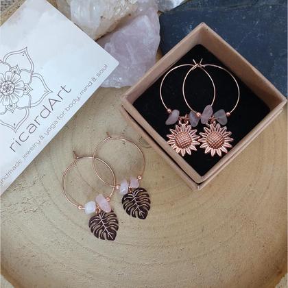 Rosenquarz Creolen *SUMMER* 25mm rosévergoldet/Edelstahl