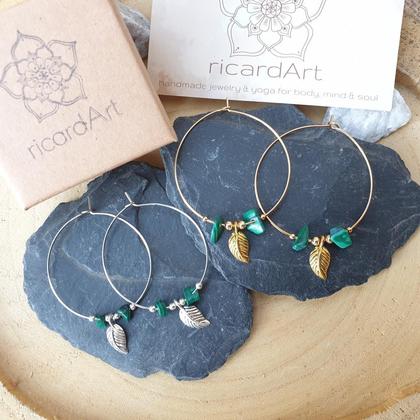 Malachit Creolen *LEAF* Edelstahl/vergoldet