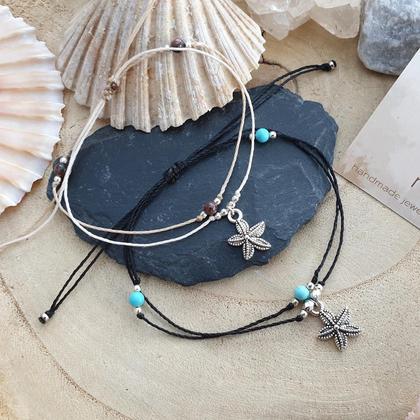 Rhodonit/Türkis Fußband *SEESTERN* silber