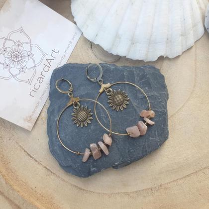 Sonnenstein Creolen *SUNFLOWER* 40mm antikbronze