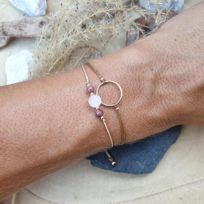 Rosenquarz-Rhodonit Doppelarmband *CIRCLE 14mm* 18k vergoldet