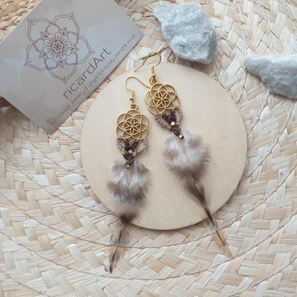 Feder Makramee Ohrringe *SEED OF LIFE* gold